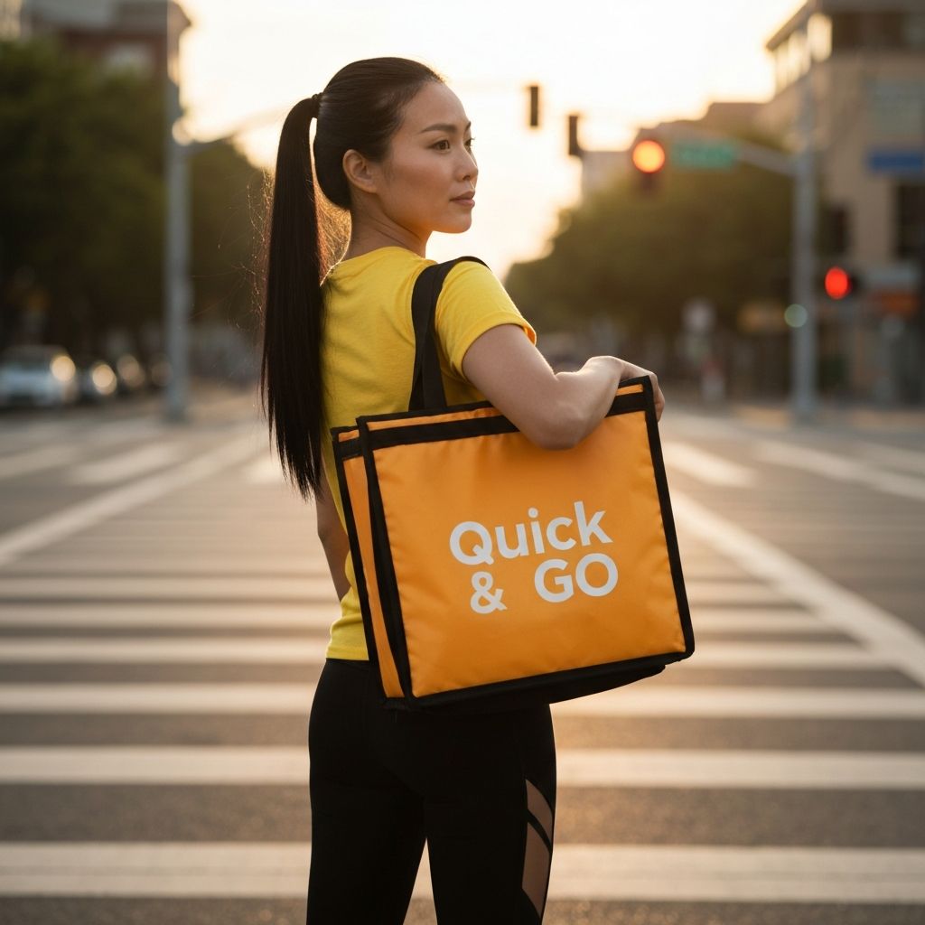 Livreur tenant un sac Quick & Go